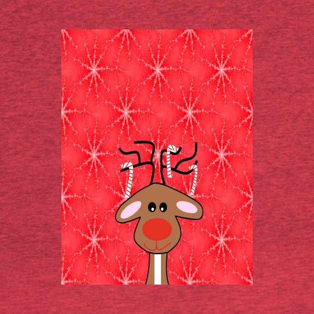 REINDEER Christmas Red With Snowflakes by SartorisArt1